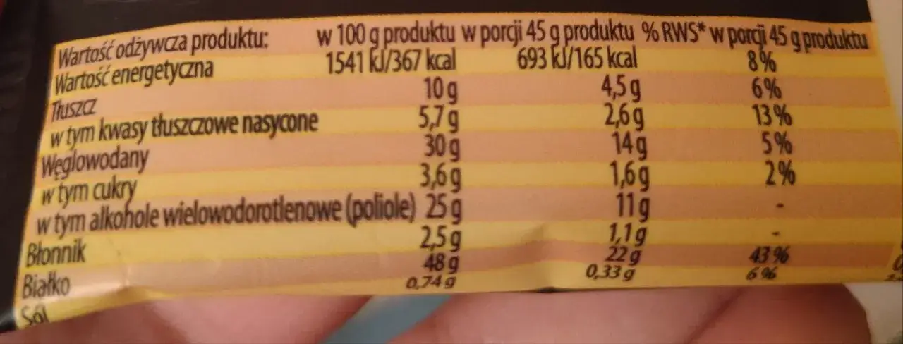 etykieta batona proteinowego składniki odżywcze
