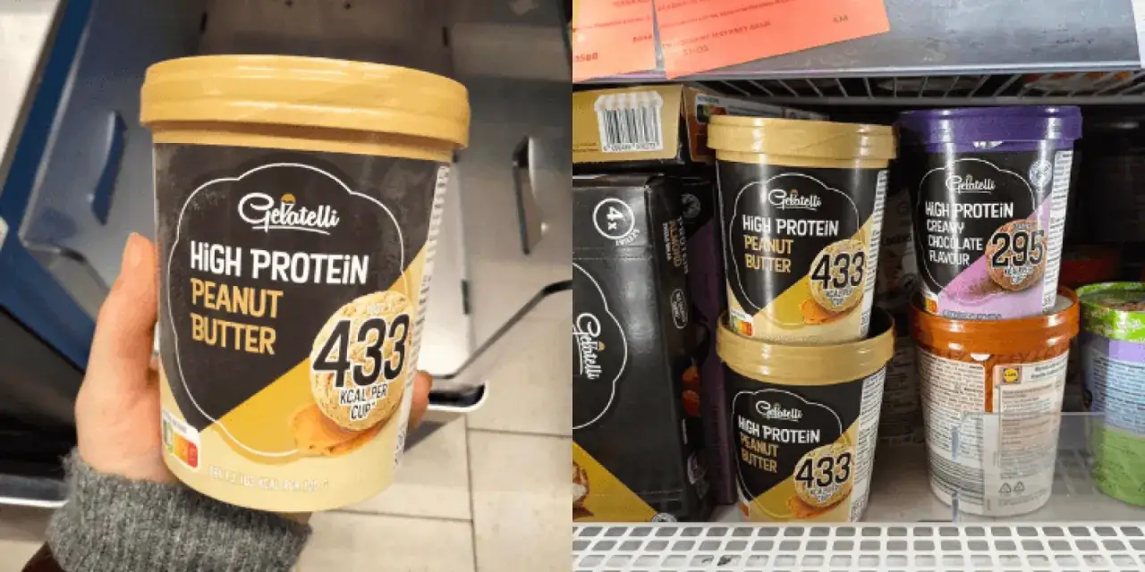 różne opakowania lodów proteinowych w supermarkecie